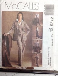3726 MCCALLS LINED JACKET, VEST, PANTS, LONGER SKIRT WARDROBE PATTERN 12-18